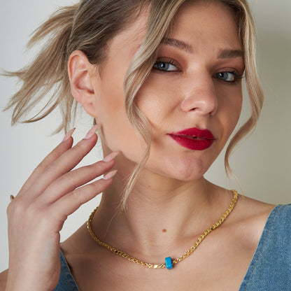 Doğal Taş Payet Halab Zincir Kolye - 925 GÜMÜŞ