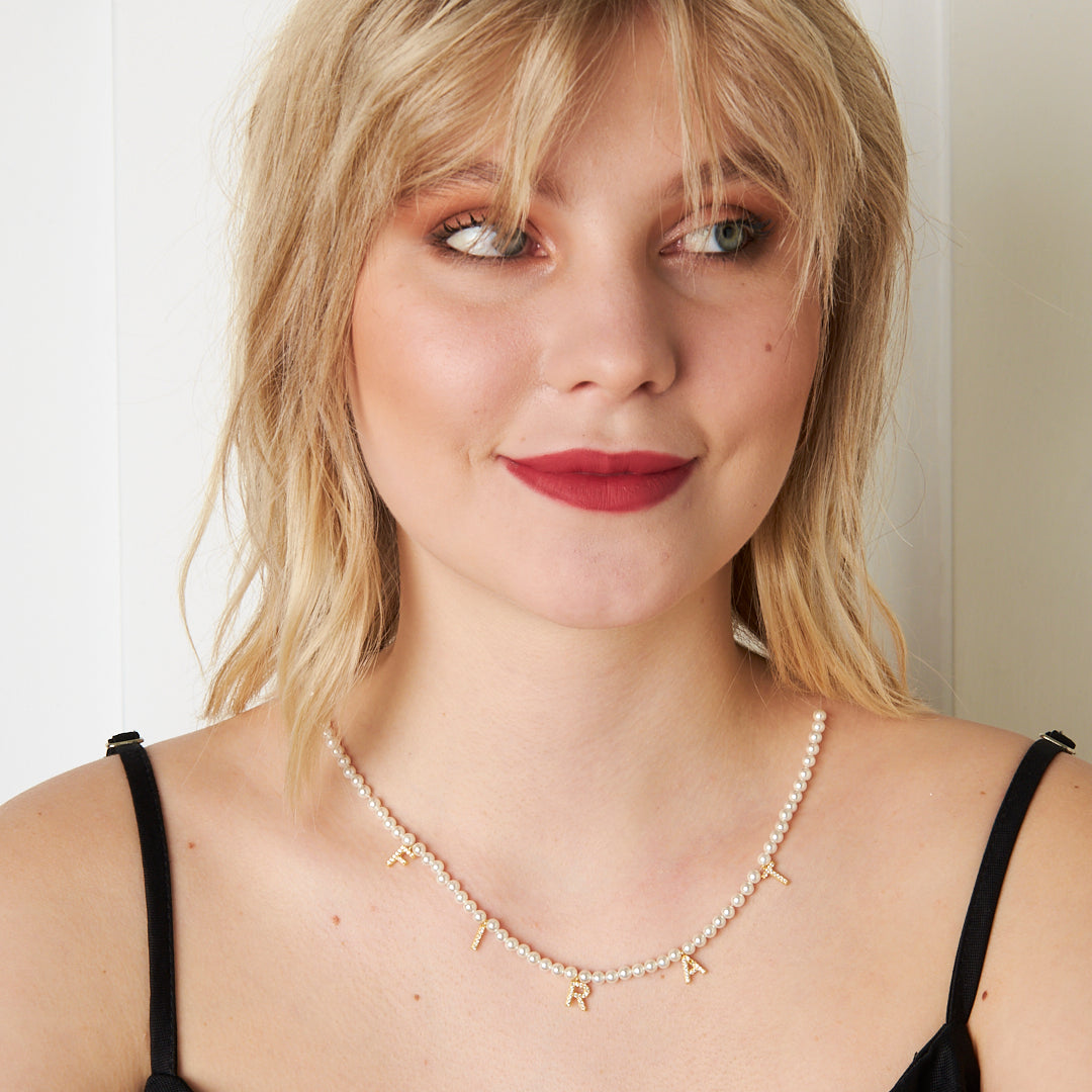 İnci Taşlı İsim Kolyesi - 925 GÜMÜŞ