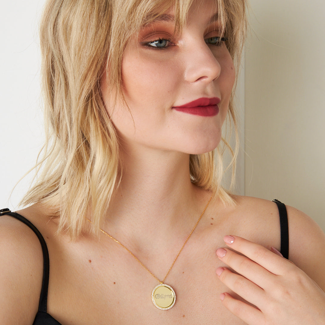 Taş Plaka İsim İşlemeli Kolye - 925 GÜMÜŞ