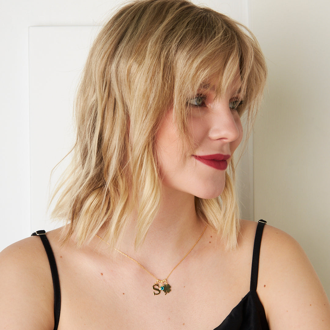 Nazar Yonca Yapraklı Tek Harf Kolye - 925 GÜMÜŞ