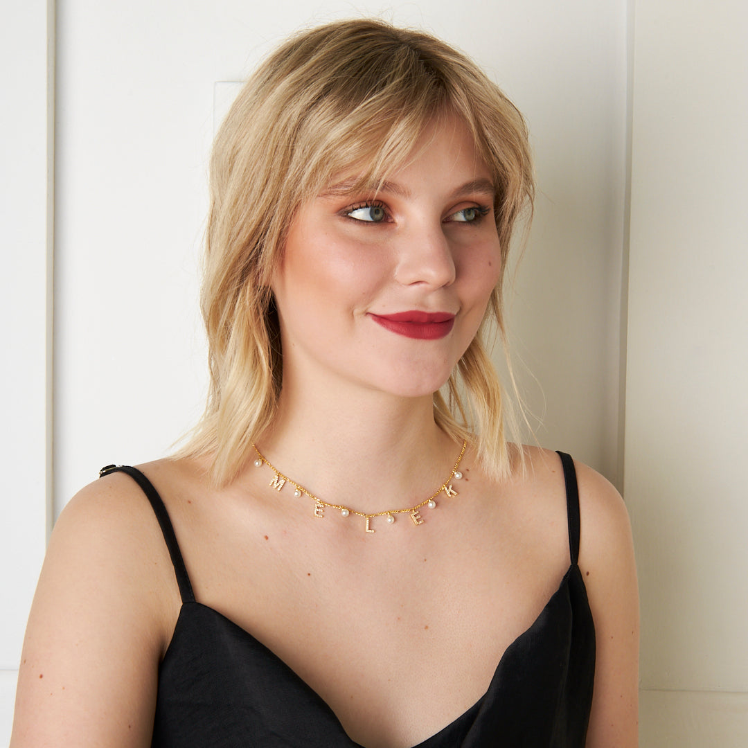 Figaro İnci Taşlı İsim Kolye - 925 GÜMÜŞ