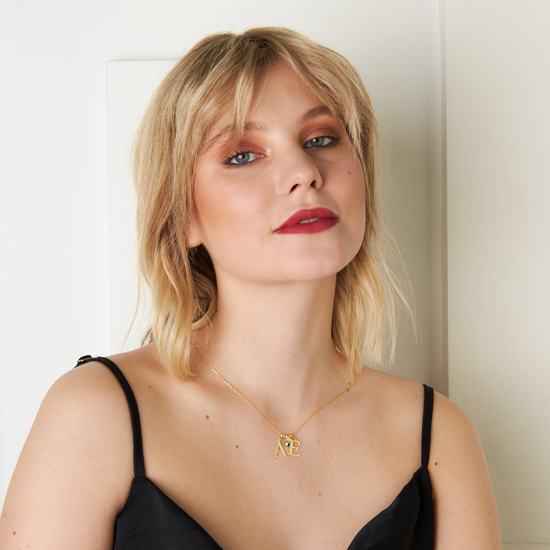 İki Harfli Nazarlı Kolye - 925 GÜMÜŞ