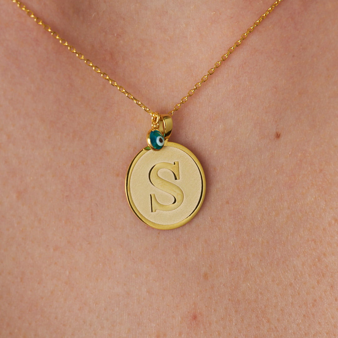 Nazar Harfli Oval Kolye - 925 GÜMÜŞ