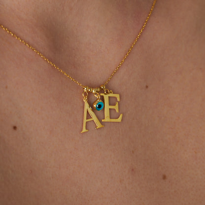 İki Harfli Nazarlı Kolye - 925 GÜMÜŞ