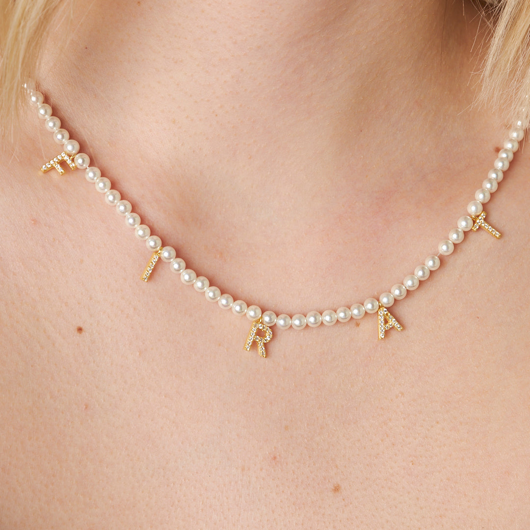 İnci Taşlı İsim Kolyesi - 925 GÜMÜŞ