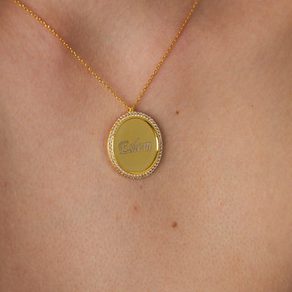 Tek Sıra Taşlı Plaka İsim Kolye - 925 GÜMÜŞ