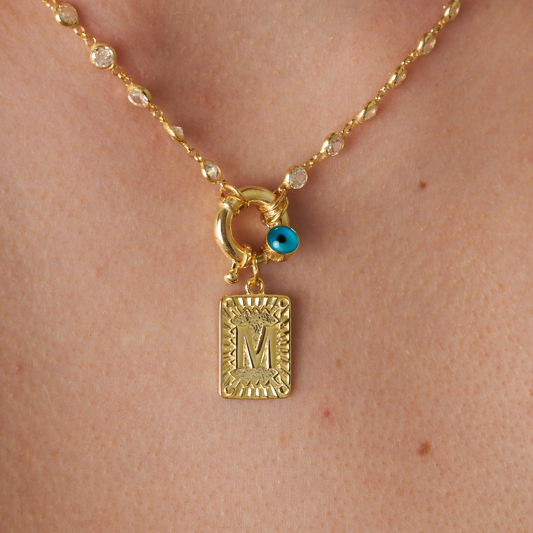 Nazar Taşlı Buzlu Harf Kolye - 925 GÜMÜŞ