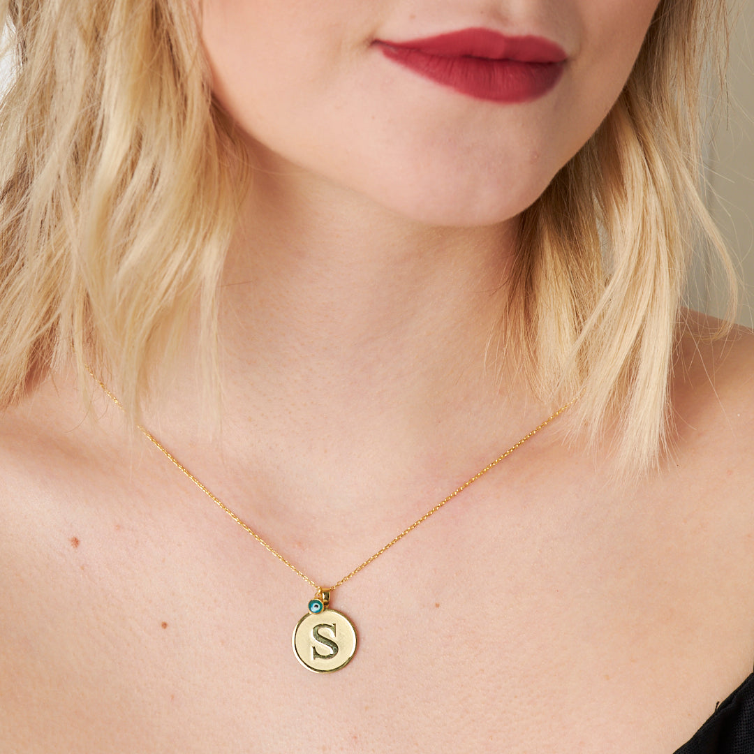 Nazar Harfli Oval Kolye - 925 GÜMÜŞ