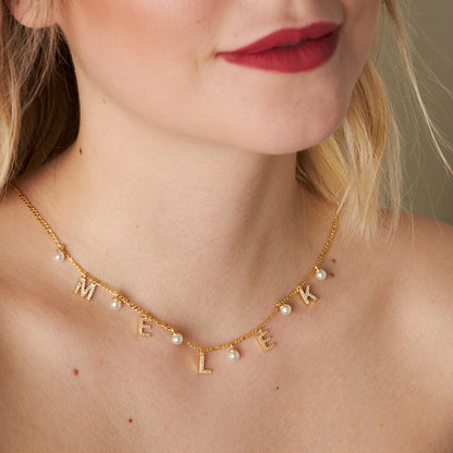 Figaro İnci Taşlı İsim Kolye - 925 GÜMÜŞ