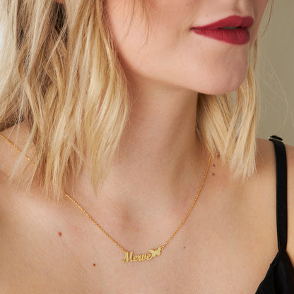 Kelebek Figürlü Yatay İsim Kolyesi - 925 GÜMÜŞ