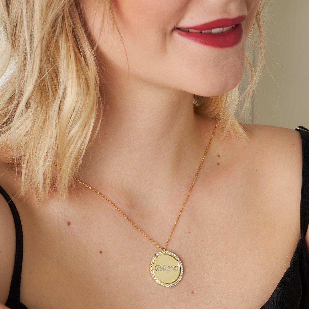 Taş Plaka İsim İşlemeli Kolye - 925 GÜMÜŞ