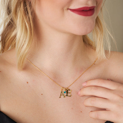 İki Harfli Nazarlı Kolye - 925 GÜMÜŞ