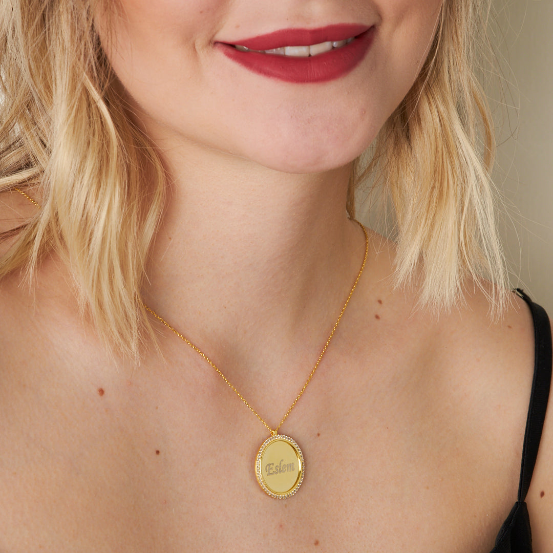 Tek Sıra Taşlı Plaka İsim Kolye - 925 GÜMÜŞ