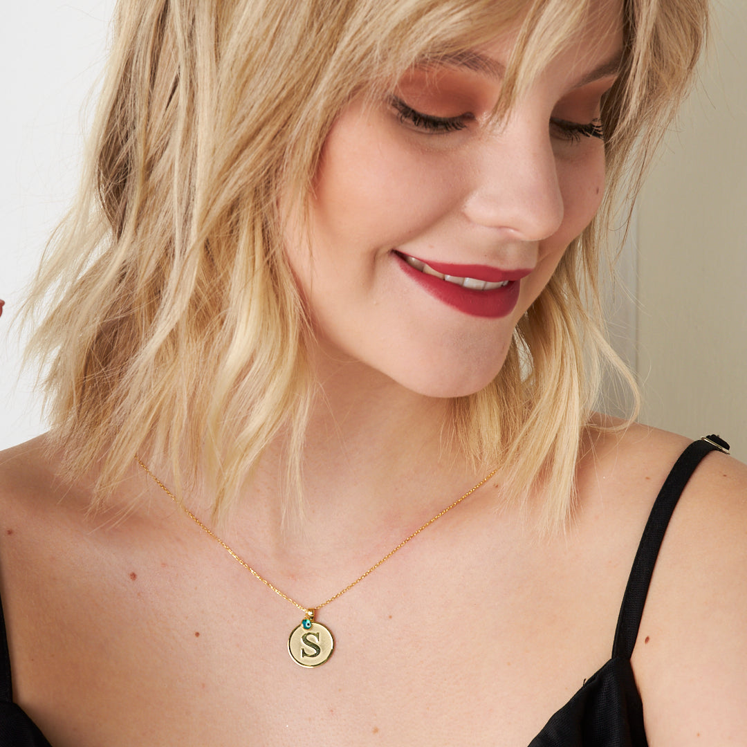 Nazar Harfli Oval Kolye - 925 GÜMÜŞ