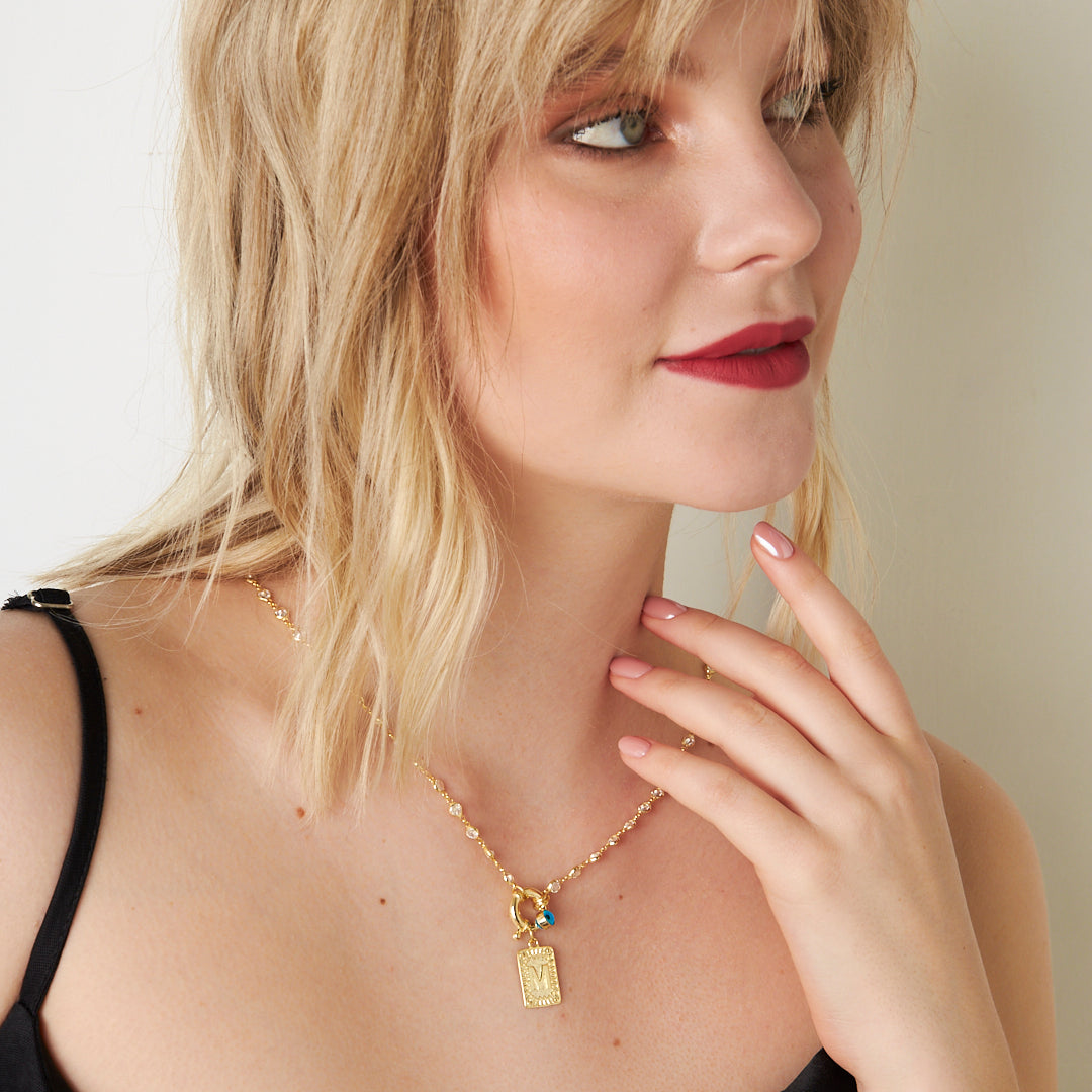 Nazar Taşlı Buzlu Harf Kolye - 925 GÜMÜŞ