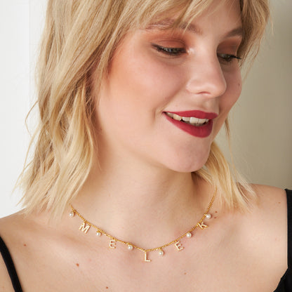 Figaro İnci Taşlı İsim Kolye - 925 GÜMÜŞ