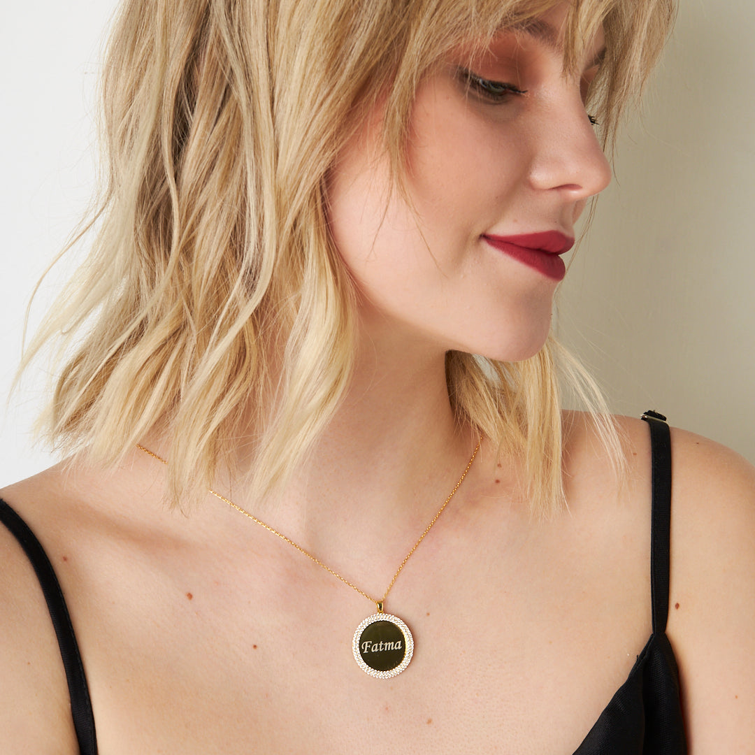 Kübik Zirkon Plaka İsim Yazılı Kolye - 925 GÜMÜŞ