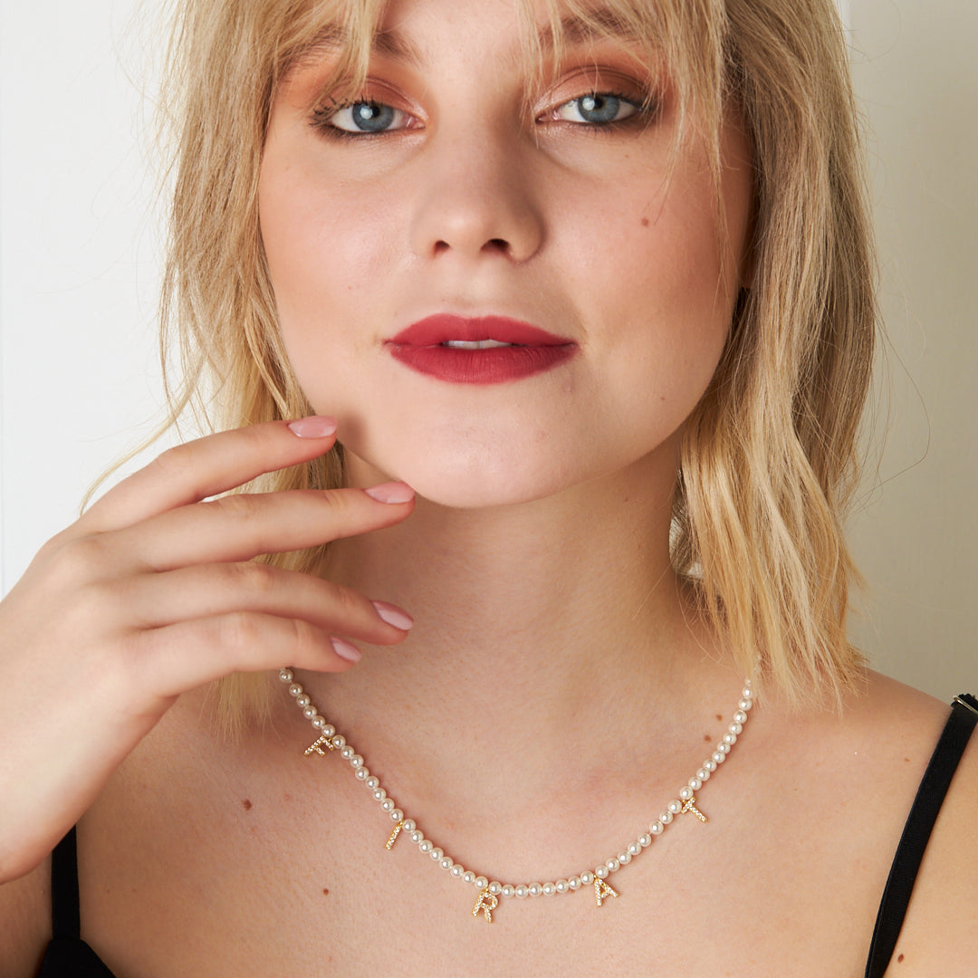 İnci Taşlı İsim Kolyesi - 925 GÜMÜŞ