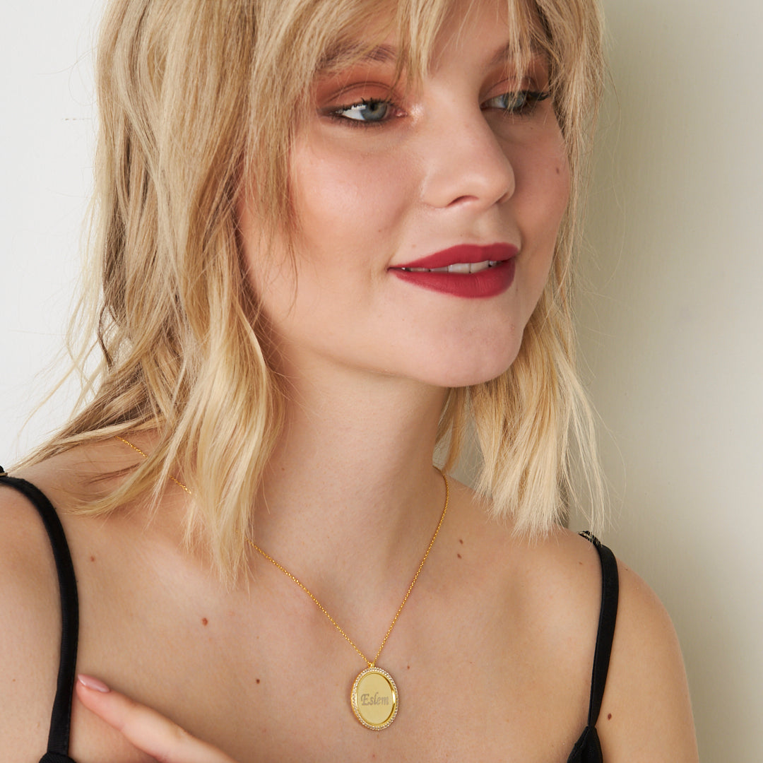 Tek Sıra Taşlı Plaka İsim Kolye - 925 GÜMÜŞ