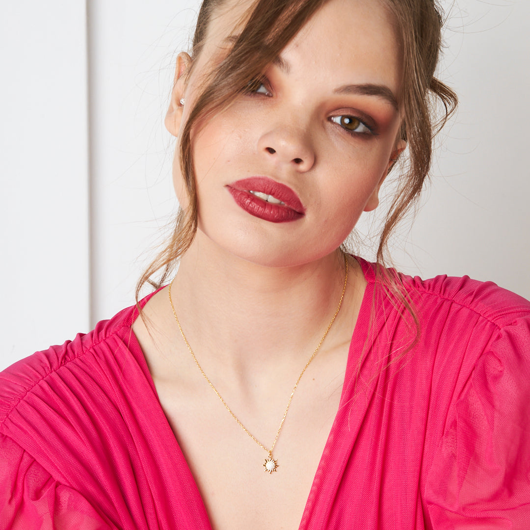 Taşlı Güneş Kolyesi - 925 GÜMÜŞ