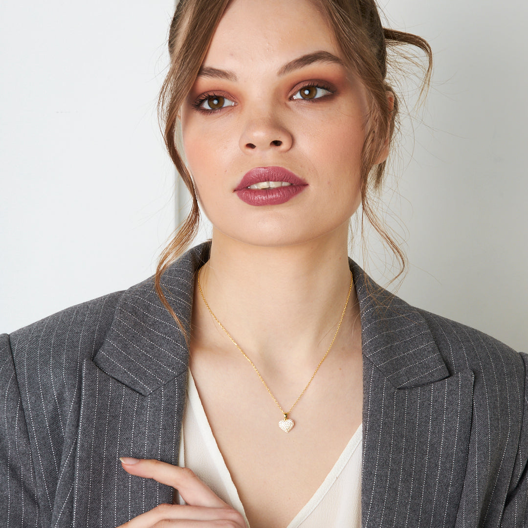 Nokta Taşlı Kalp Kolye - 925 GÜMÜŞ