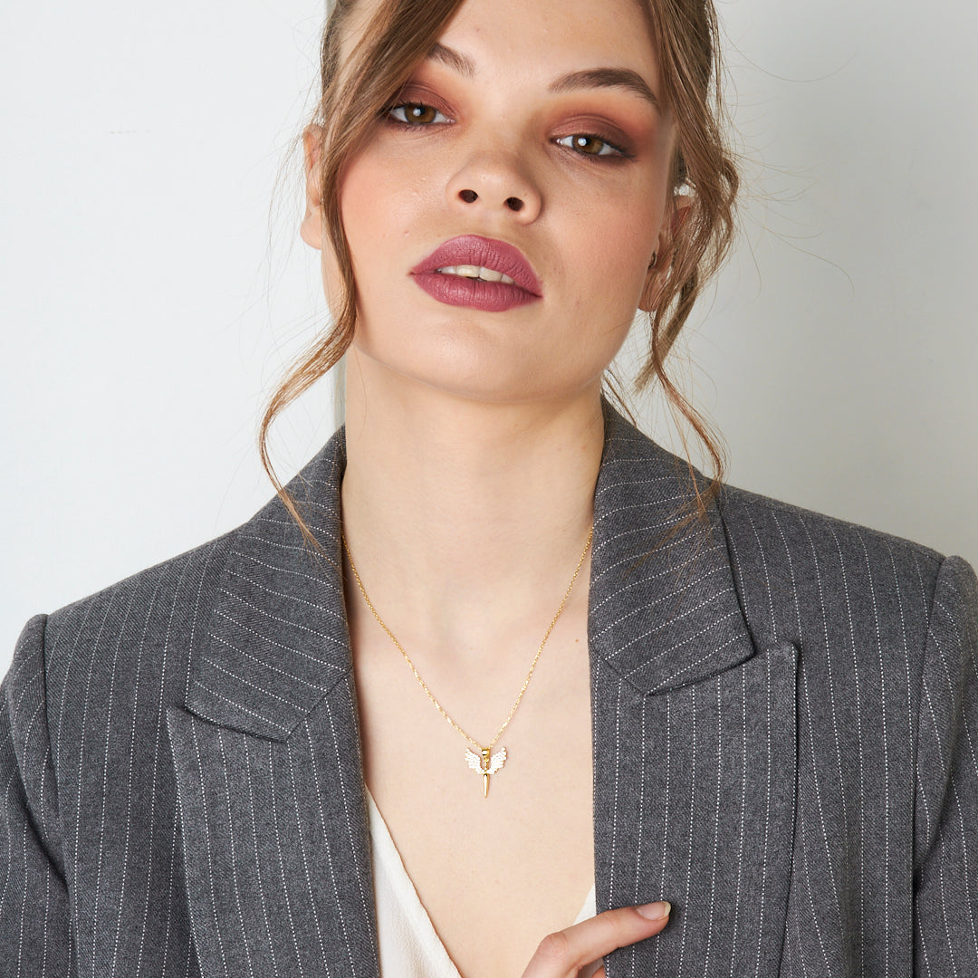 Taşlı Milkail Melek Kolye - 925 GÜMÜŞ