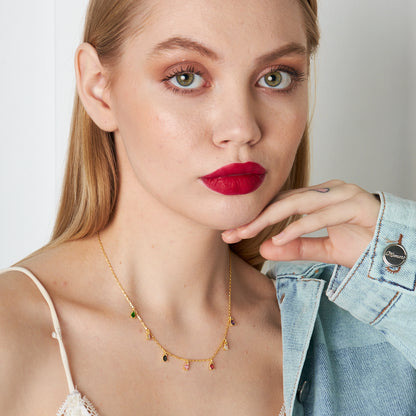 Renkli Taşlı Damla Kolye - 925 GÜMÜŞ