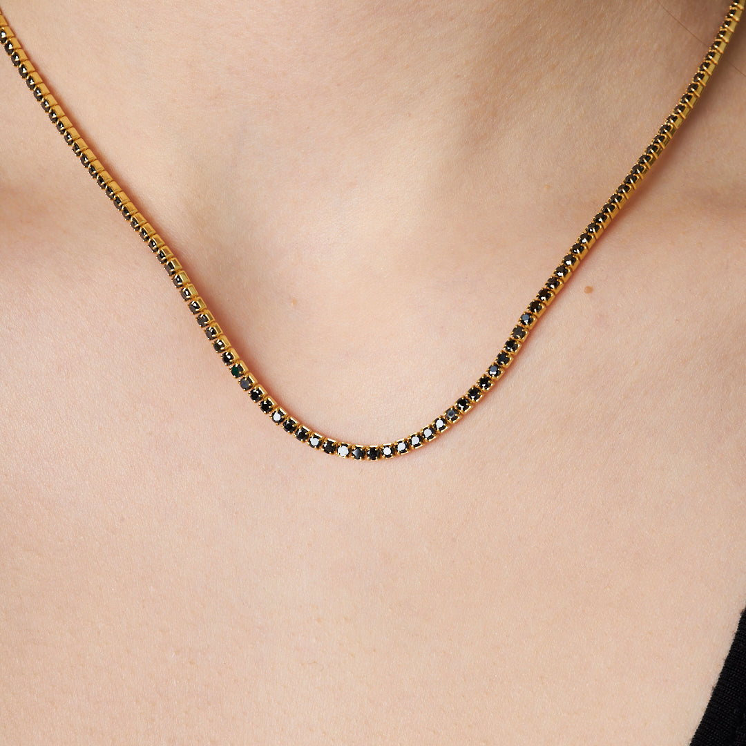 Siyah Taşlı Su Yolu Kolye - 925 GÜMÜŞ