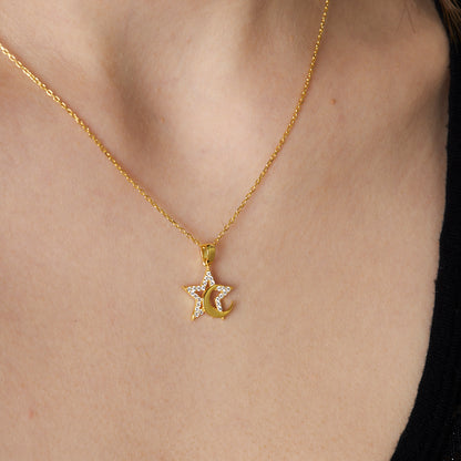 Bitişik Ay Yıldız Kolye - 925 GÜMÜŞ