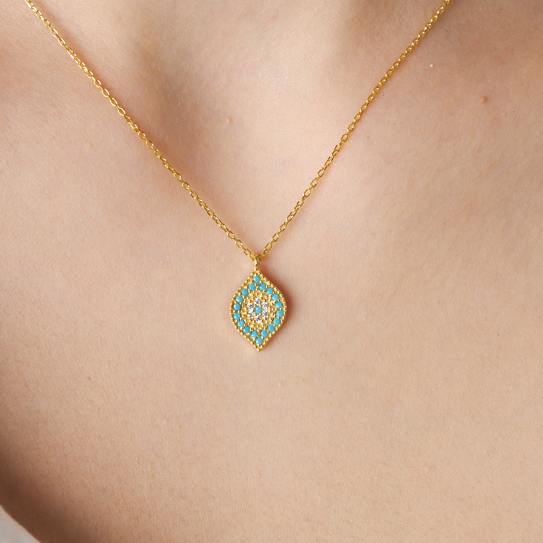 Yaprak Detaylı Taşlı Kolye - 925 GÜMÜŞ