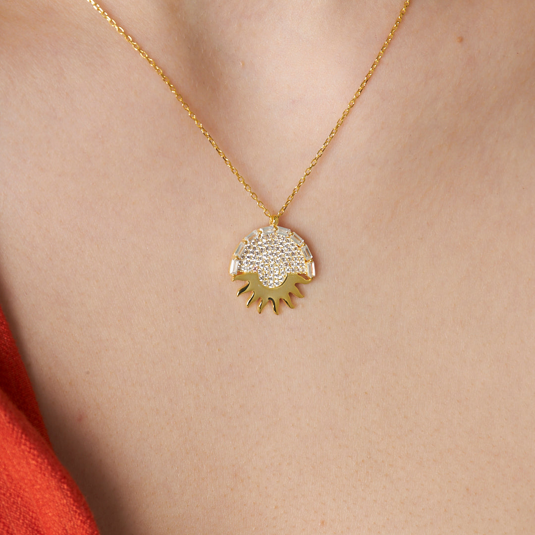 Taşlı Güneş Kolyesi - 925 GÜMÜŞ