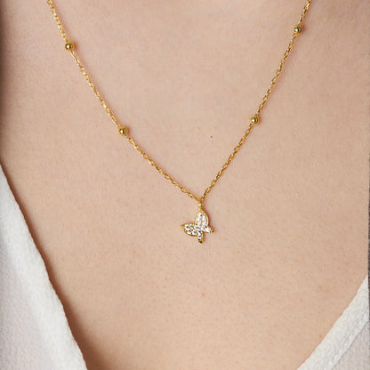 İnci Kelebek Kolye - 925 GÜMÜŞ