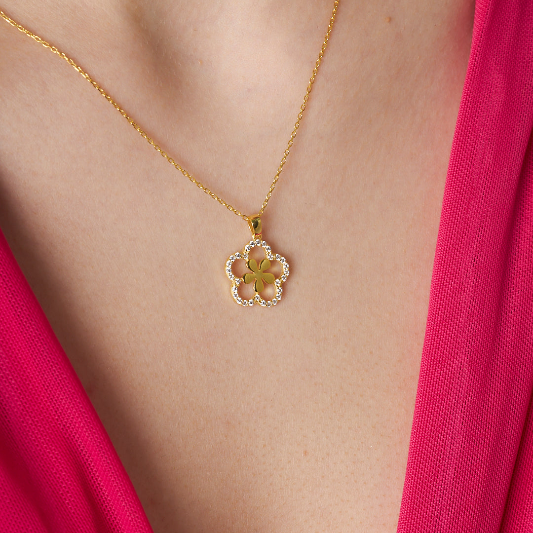 Çiçek Görünümlü Kolye - 925 GÜMÜŞ