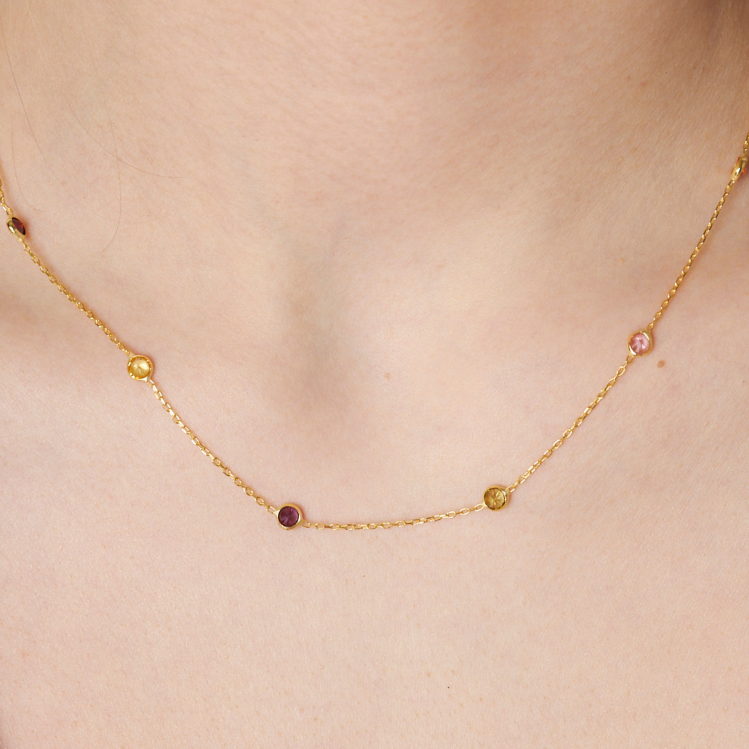 Renkli Taşlı Zincir Kolye - 925 GÜMÜŞ