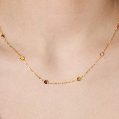 Renkli Taşlı Zincir Kolye - 925 GÜMÜŞ