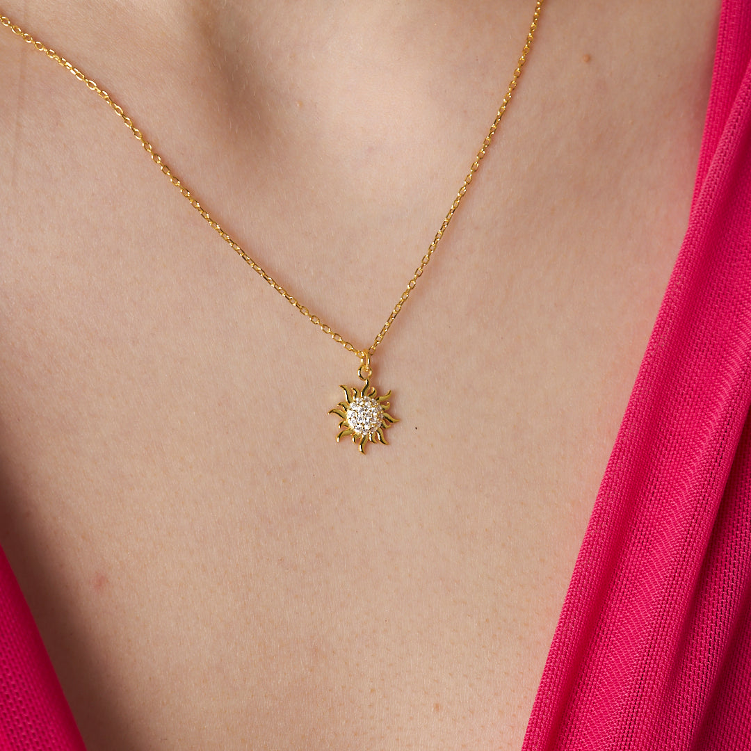 Taşlı Güneş Kolyesi - 925 GÜMÜŞ