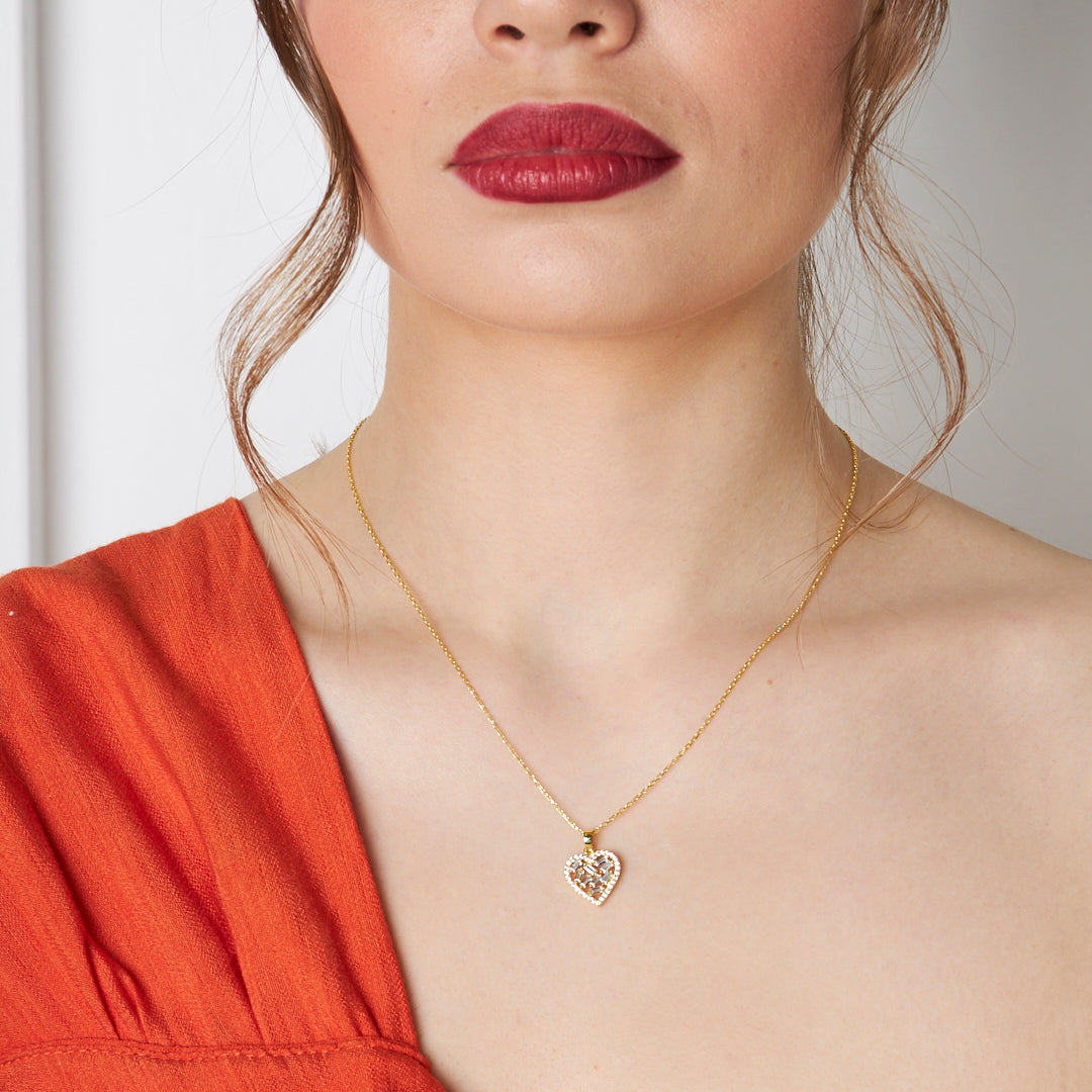 Parıltılı Baget Taşlı Kalp Kolye - 925 GÜMÜŞ