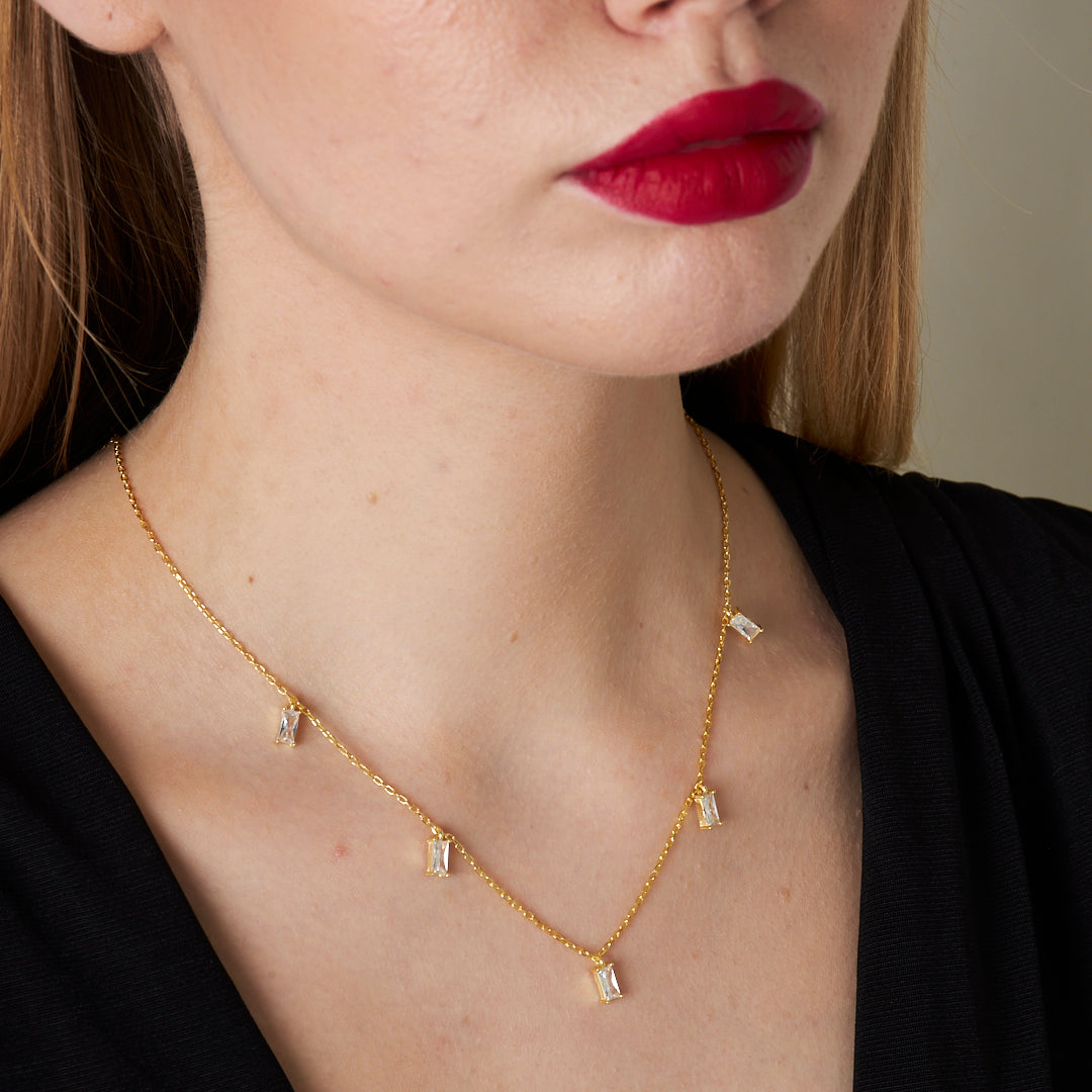 Sıralı Baget Taşlı Kolye - 925 GÜMÜŞ