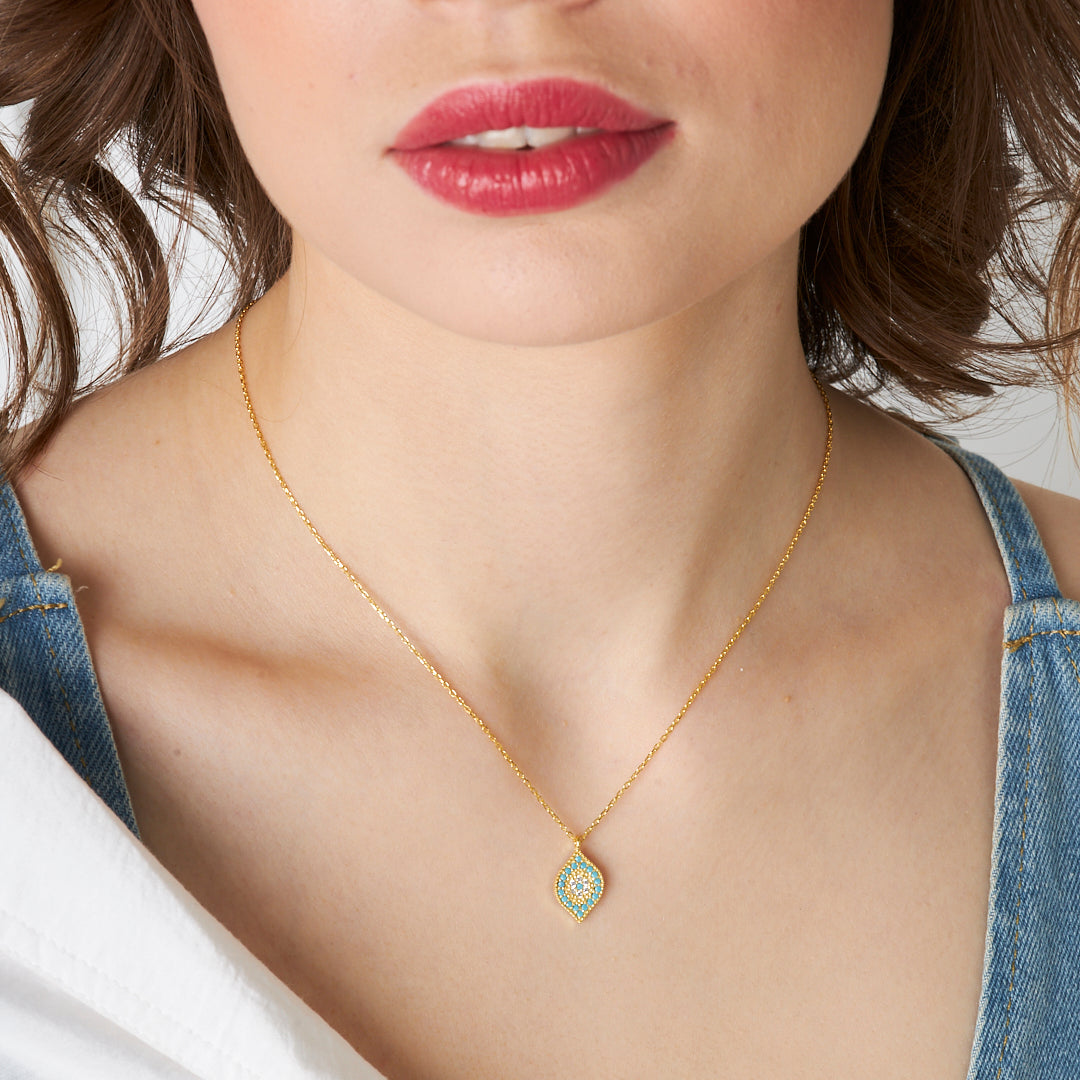 Yaprak Detaylı Taşlı Kolye - 925 GÜMÜŞ