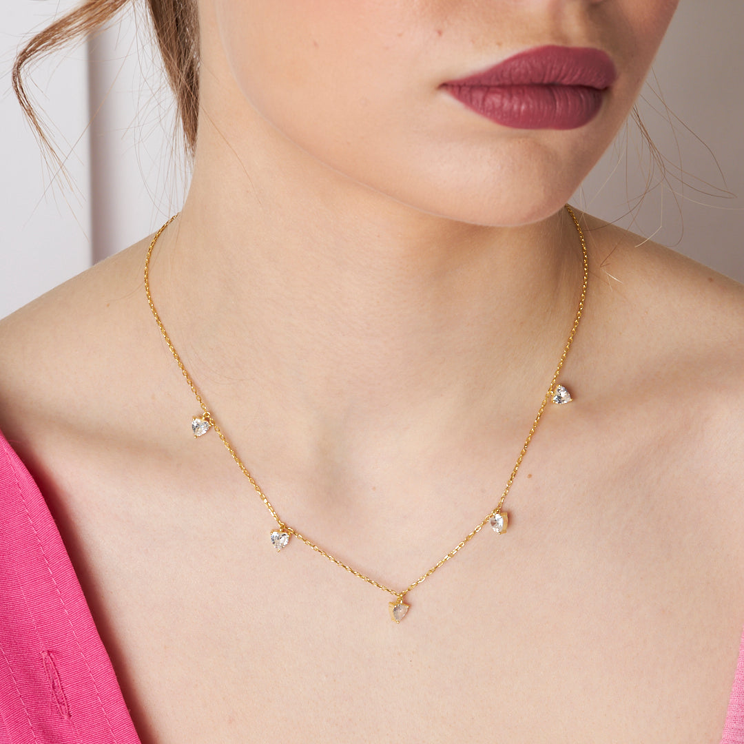 Beşli Kalpli Su Damlası Kolye - 925 GÜMÜŞ