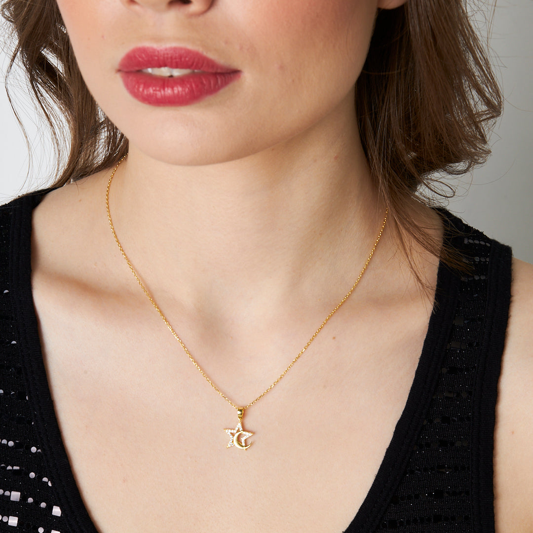 Bitişik Ay Yıldız Kolye - 925 GÜMÜŞ