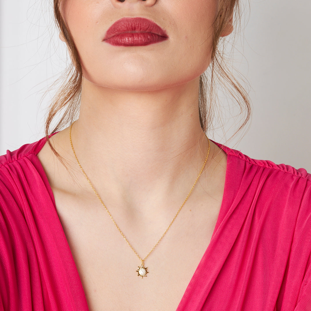 Taşlı Güneş Kolyesi - 925 GÜMÜŞ