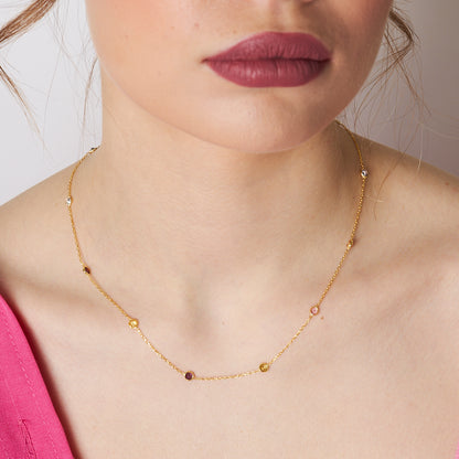 Renkli Taşlı Zincir Kolye - 925 GÜMÜŞ