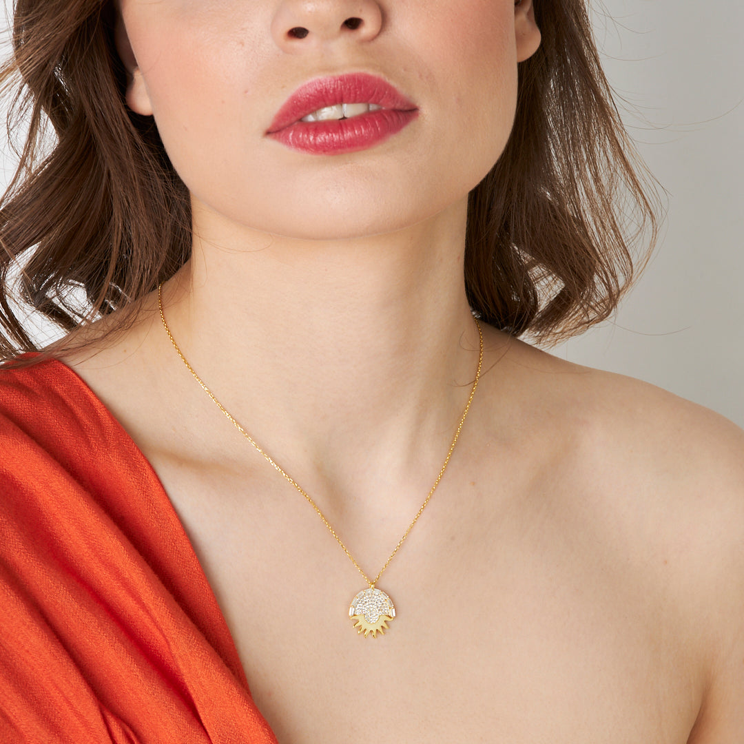 Taşlı Güneş Kolyesi - 925 GÜMÜŞ