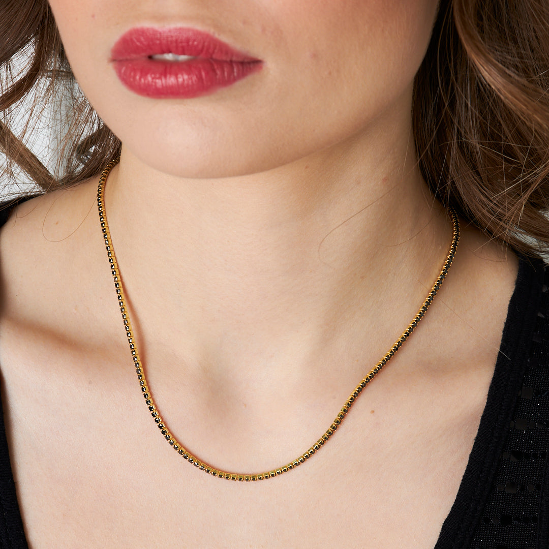 Siyah Taşlı Su Yolu Kolye - 925 GÜMÜŞ