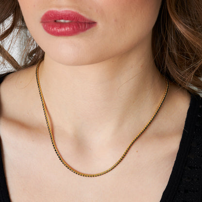 Siyah Taşlı Su Yolu Kolye - 925 GÜMÜŞ