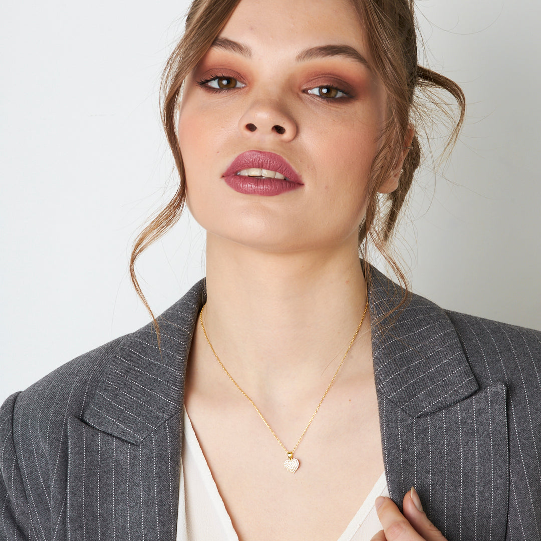 Nokta Taşlı Kalp Kolye - 925 GÜMÜŞ