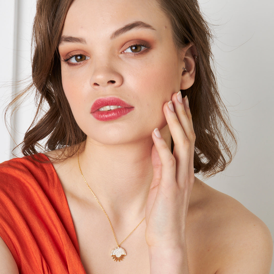 Taşlı Güneş Kolyesi - 925 GÜMÜŞ