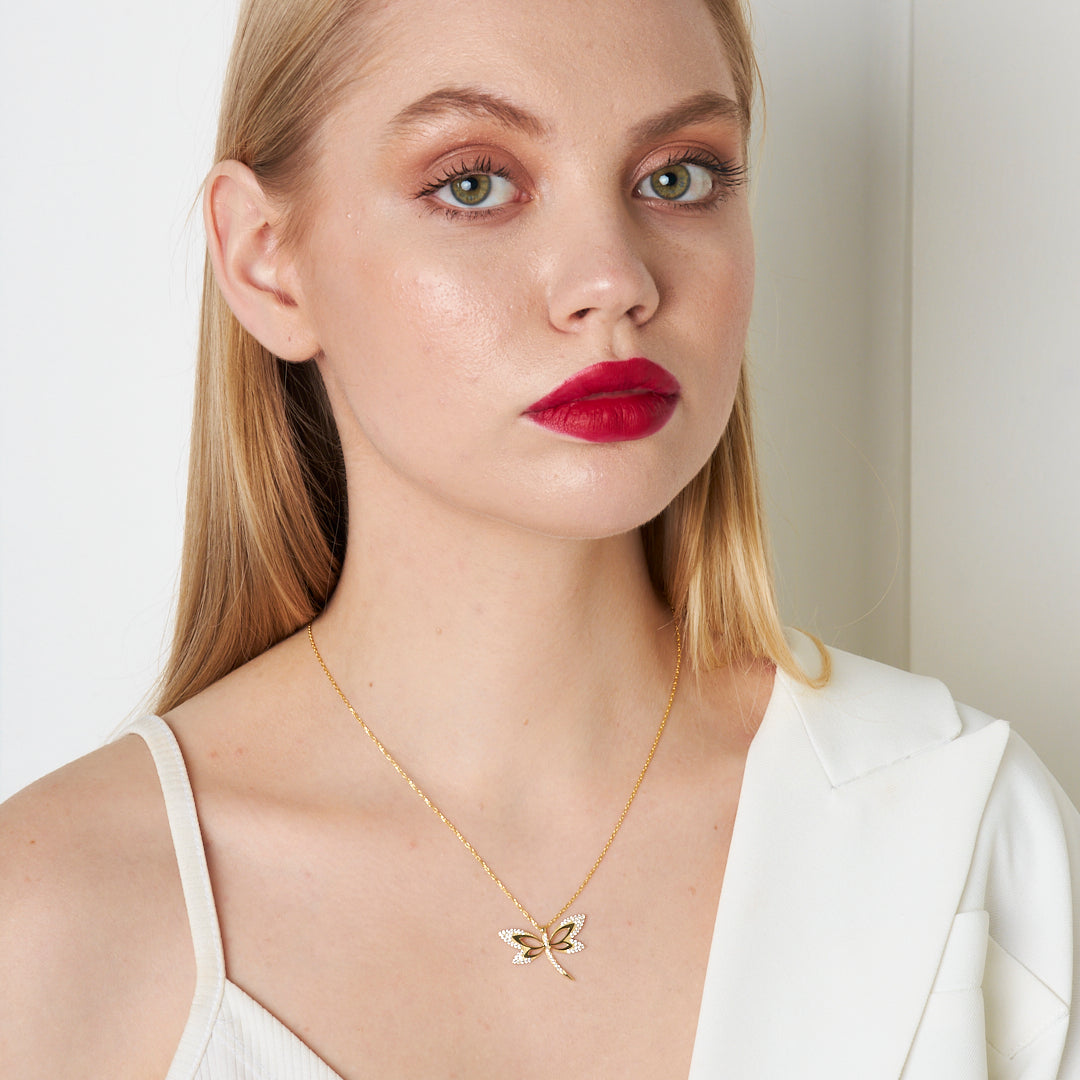 Taşlı Şık Yusufçuk Kolye - 925 GÜMÜŞ