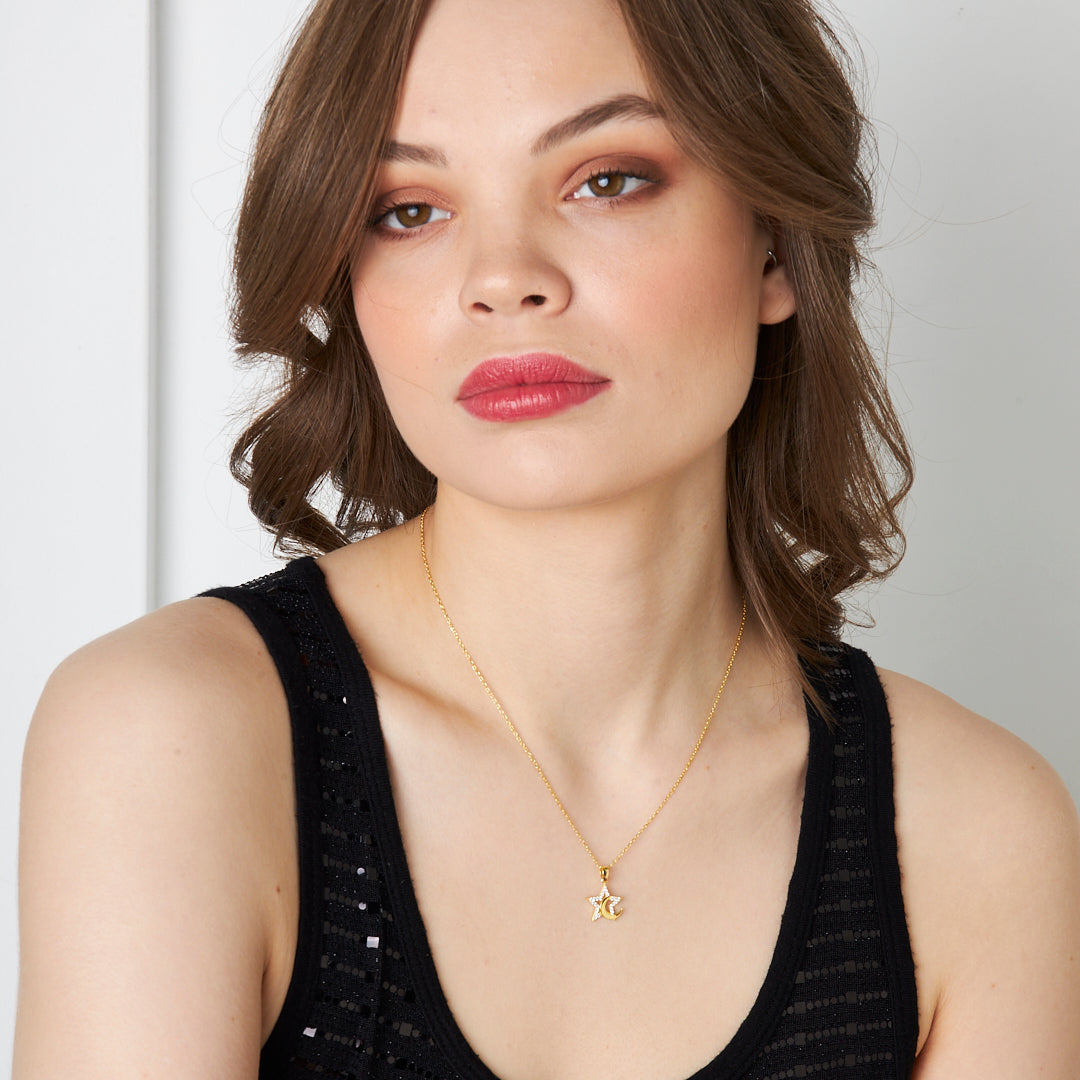 Bitişik Ay Yıldız Kolye - 925 GÜMÜŞ